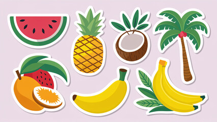 Set of themed stickers variety of characters and objects, unique color palette and design