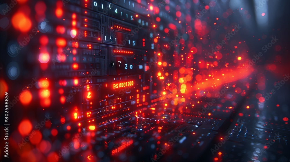 Poster stunning close-up of a computer login screen with glowing red lights and digital elements