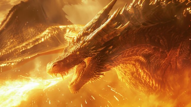 A mighty dragon its scales glistening in the sunlight breathes a stream of fire towards a tornado that threatens to destroy a city. . .