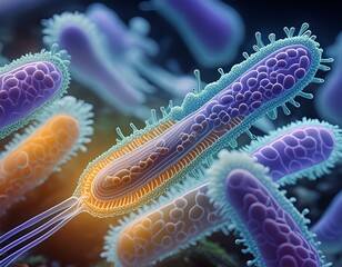 Bacteria under a microscope. 3d rendered illustration of a bacteria. Clostridium bacterium. Microbiology. Science. Bacteria. Classification and Identification