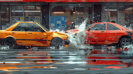 Dramatic Simulation of Front End Collision Between Two Cars in Controlled Environment