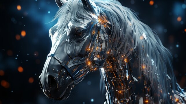馬ロボットの顔クローズアップ,Generative AI AI画像