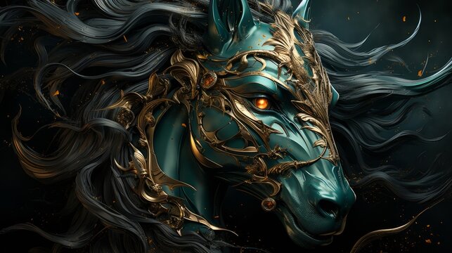 装飾馬の顔クローズアップ,Generative AI AI画像