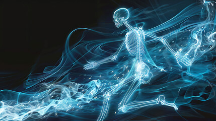 a graphical representation of a human skeleton in a dynamic pose