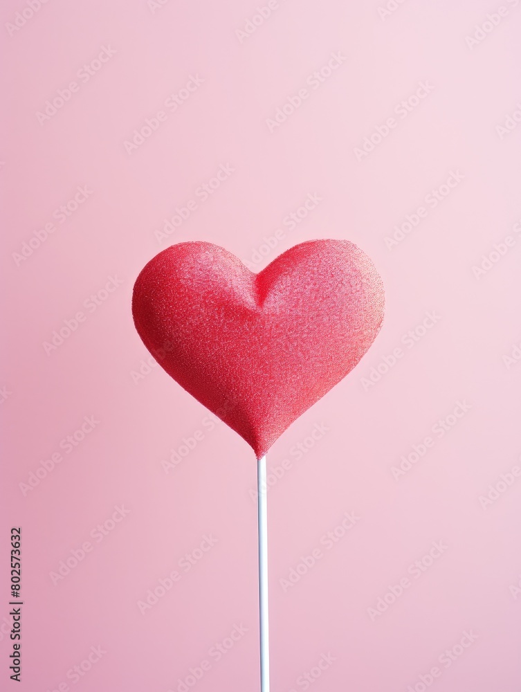 Wall mural Romantic red heart on pink background