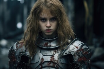 Obraz premium Fierce young warrior in battle-worn armor
