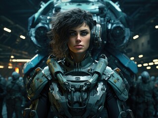 Futuristic female soldier in high-tech armor