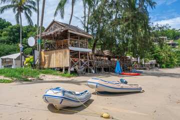 Dinghies moored on a tropical beach, Phuket, Thailand