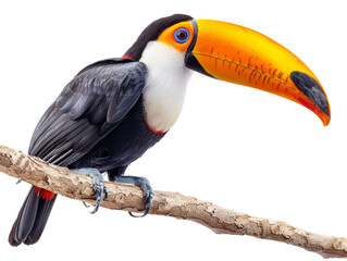 Fototapeta premium Colorful toucan sitting on a branch isolated on transparent background