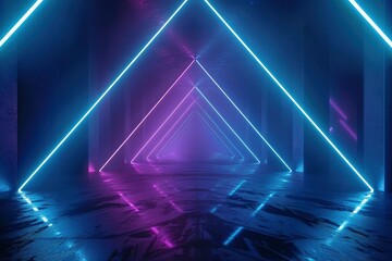 Dark background with lines and spotlights, neon light, night view. Abstract background - generative ai
