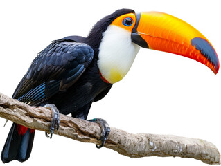 Fototapeta premium Colorful toucan sitting on a branch isolated on transparent background