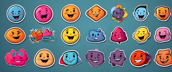 A set of colorful and vibrant cartoon emoticons showing different emotions and expressions - obrazy, fototapety, plakaty