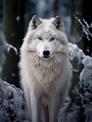 Obraz premium Majestic white wolf in snowy forest
