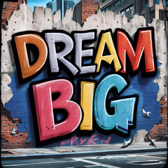 Dream Big Graffiti on Wall, positive message, 