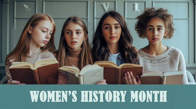 Young Girls Engaged in Reading During Women's History Month in a School Setting