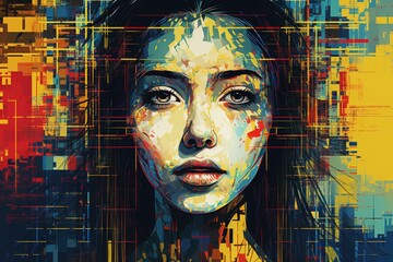 Vibrant abstract digital portrait of a woman