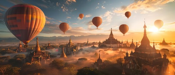 Naklejka premium Dive into Myanmars rich cultural tapestry and historical landmarks, an excellent choice for a cultural travel brochure Sharpen banner background concept 3D with copy space