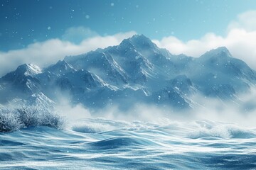 the mountains are covered in snow and there is a large body of water in the foreground - Powered by Adobe