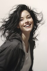 Joyful woman with flowing hair