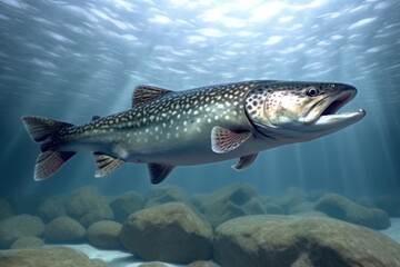 Fototapeta premium Spotted trout swimming underwater in a river
