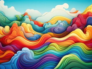 Vibrant abstract landscape with colorful waves