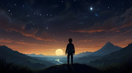Enchanting Anime-Inspired HD Wallpaper: Loneliness and Hope Merge in Starry Night Sky