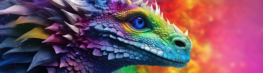 Colorful fantasy dragon close-up