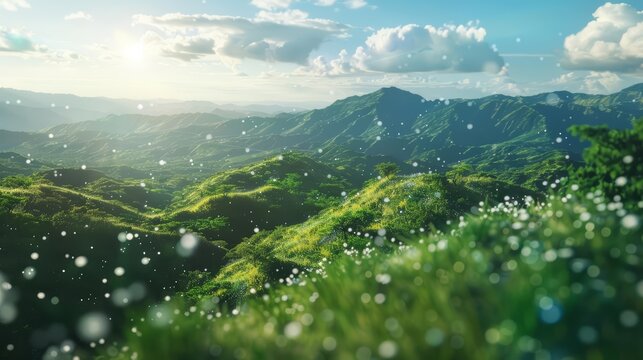 Trek the rugged terrain of East Timor, an emerging destination for ecotourists, showcased in an abstract molecules banner Sharpen banner background concept 3D with copy space