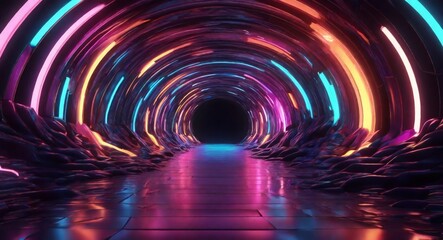 ネオンカラーのトンネル,Generative AI AI画像