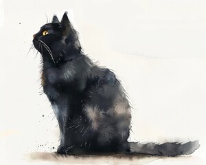 An artful representation of a black cat in the Japanese style, set against a simple white background 8K , high-resolution, ultra HD,up32K HD