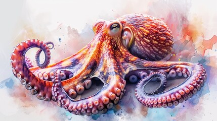 An octopus tattoo rendered in a watercolor style, showcasing its beauty 8K , high-resolution, ultra HD,up32K HD
