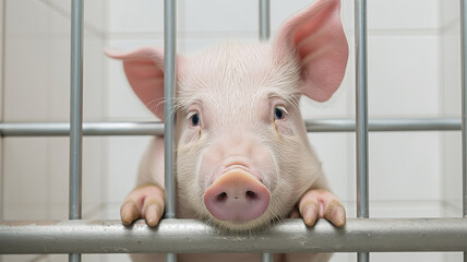 no al maltrato animal cerdo en jaula diminuta 