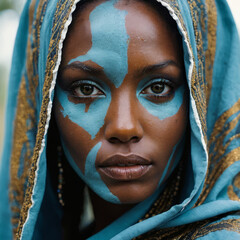 portrait of an african woman with paint on her face - obrazy, fototapety, plakaty