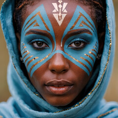 portrait of an african woman with paint on her face - obrazy, fototapety, plakaty