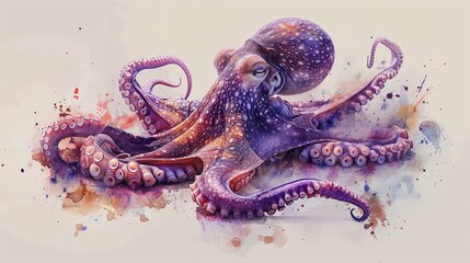 A beautifully crafted watercolor tattoo of an octopus, capturing its grace 8K , high-resolution, ultra HD,up32K HD