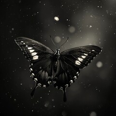 A butterfly elegantly flapping its wings, creating a striking visual against a dark, monochrome canvas 8K , high-resolution, ultra HD,up32K HD - obrazy, fototapety, plakaty