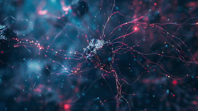 The image showcases a detailed and intricate network of neurons. Each neuron has multiple dendrites extending outward, creating an interconnected web