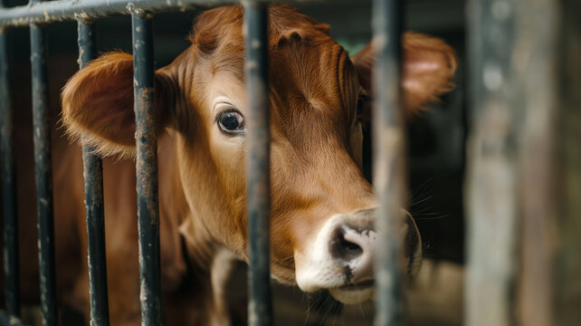 no al maltrato animal vaca en jaula diminuta 