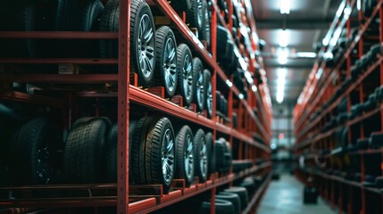 warehouse shelves of car tires