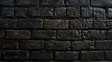 a close-up view of a dark, textured brick wall. The bricks appear to be uniformly colored and shaped, with no visible mortar between them