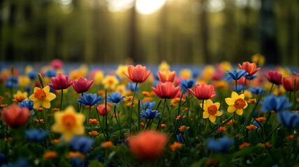 Fototapeta premium Vibrant Spring Meadow with Mixed Flowers