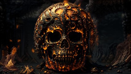 Obraz premium 不気味に燃えるドクロ,Generative AI AI画像