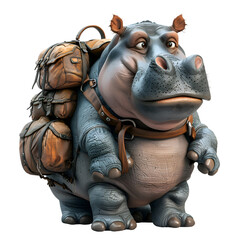 A 3D animated cartoon render of a friendly hippopotamus guiding lost travelers to safety.