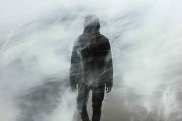 Fototapeta premium A person cloaked in invisibility technology with the air around them to smoke.