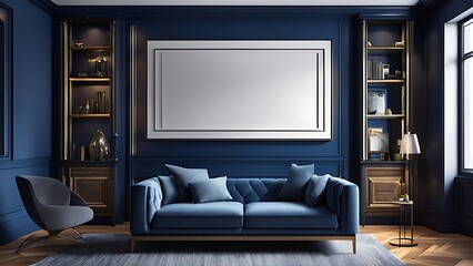  Living room with cabinet for tv on dark blue color wall background 