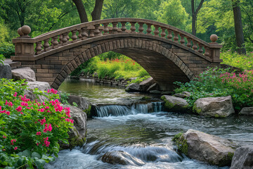 Cobblestone Bridge Over a Forest Stream