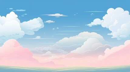 Fototapeta premium Cheerful cartoon illustration of fluffy clouds drifting in a bright blue sky, perfect for a serene backdrop