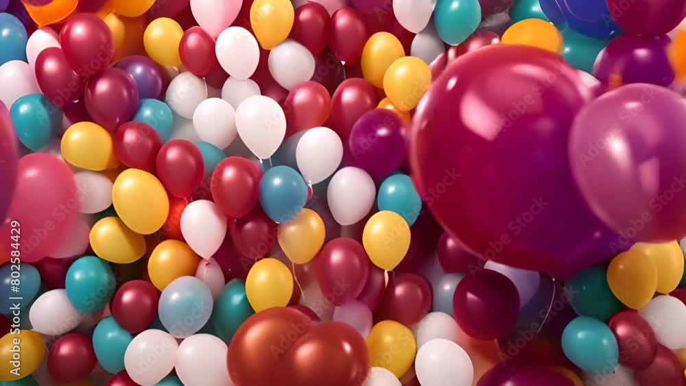 Poster many colorful balloons floating in the sky generative ai