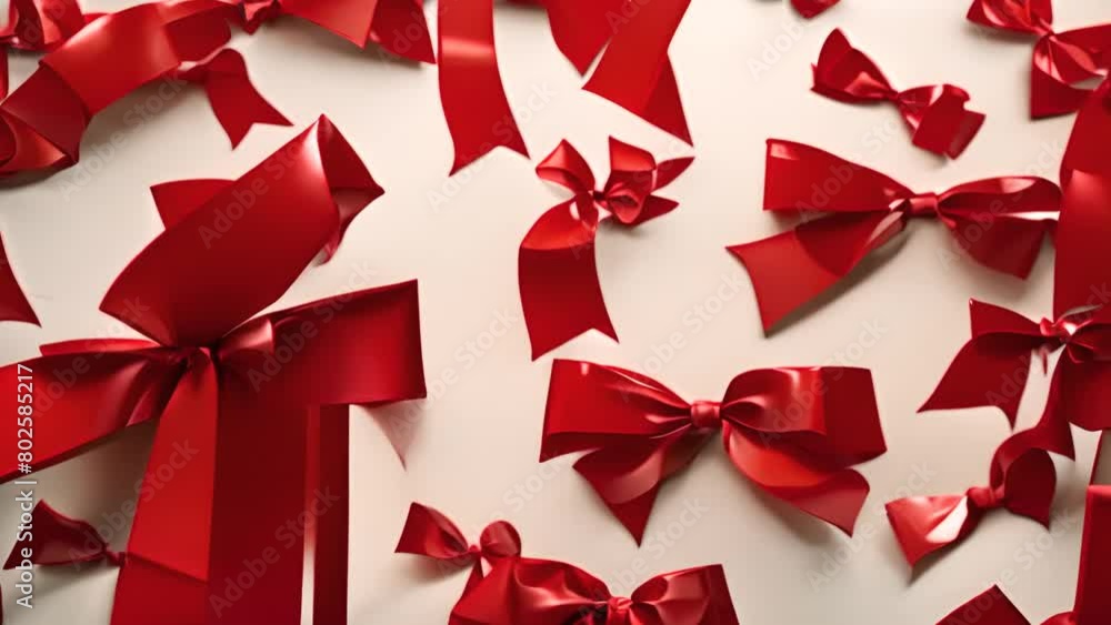 Poster group of red bows on white background generative ai