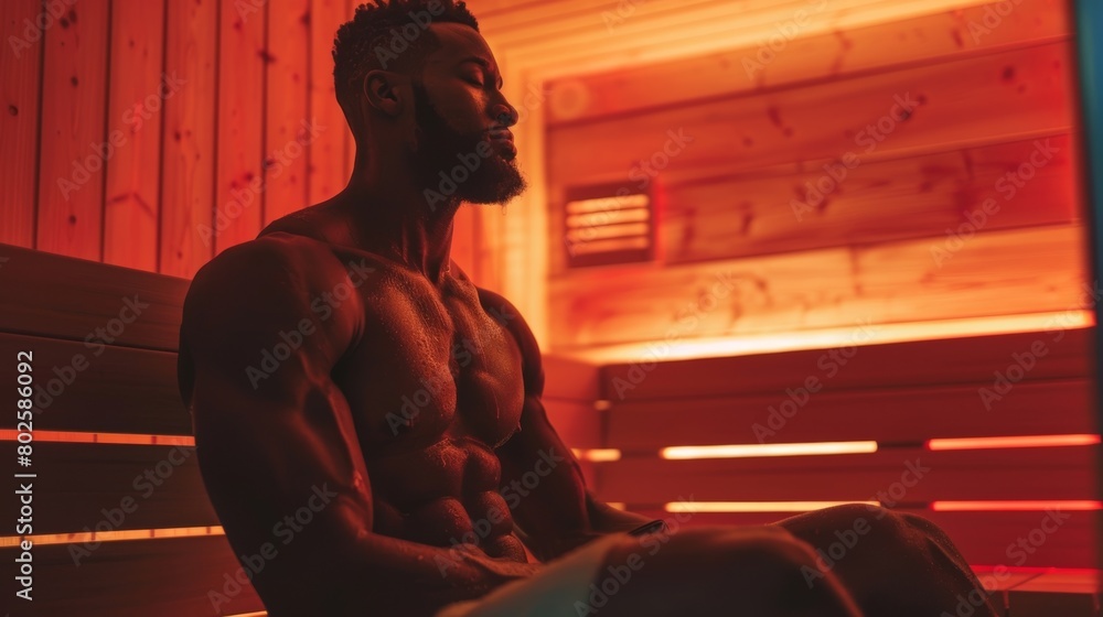 Aufkleber a photo of a weightlifter using a sauna emphasizing how saunas can increase muscle relaxation and mo